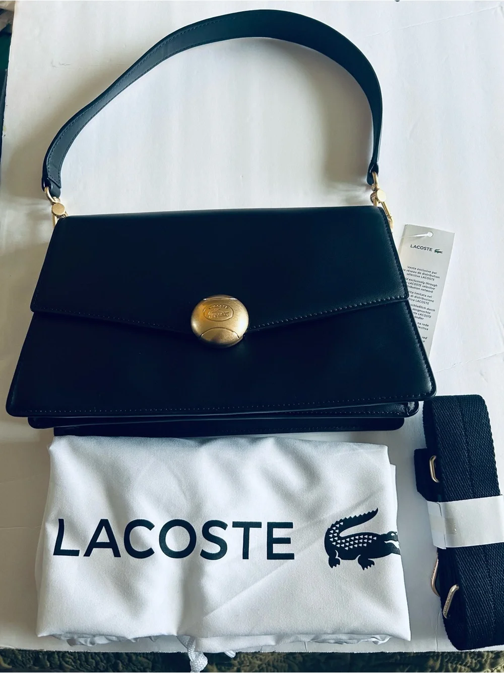 Lacoste Black Shoulder Bag with Gold-Tone Button - Picture 1 of 5